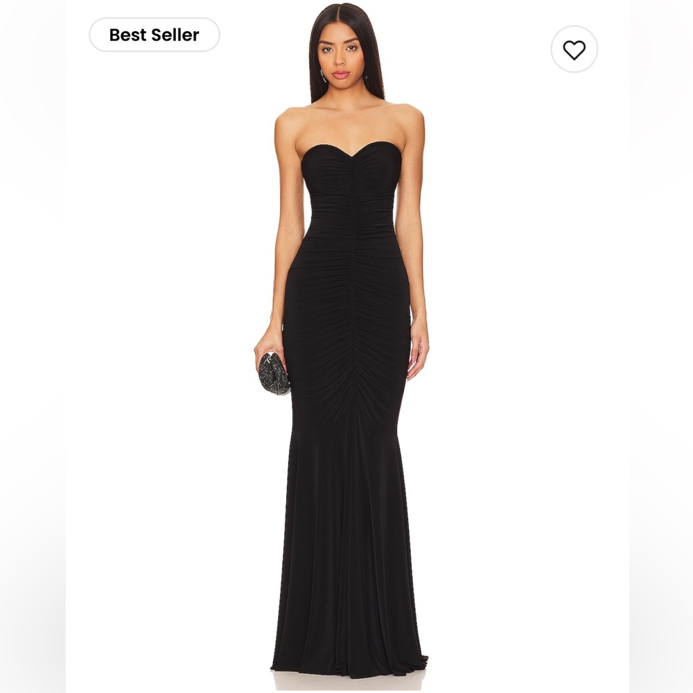 Norma Kamali Strapless Ruched Black Maxi Gown